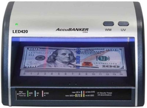 AccuBANKER Cash and Card Counterfeit Bill Detector, Money Checker with LED UV Detection LED420