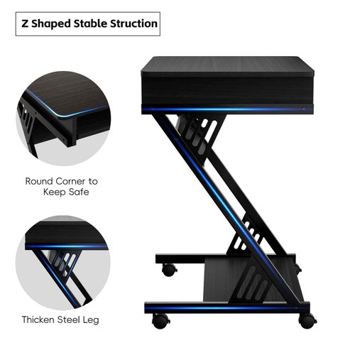 ALISENED Computer Desk for Small Spaces,23.6" Z-Shaped Compact Study Table with Smooth Keyboard Tray,with Wheels and Bottom Shelves for Home Office，Computer Cart Mobile Laptop Cart