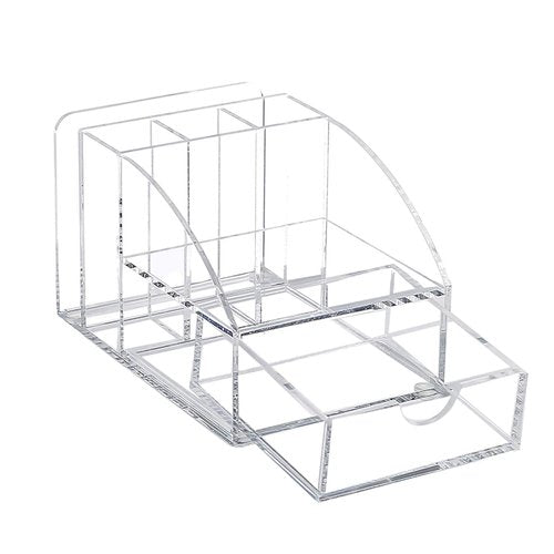 Ikee Design Acrylic Premium Desktop Office Supplies Organizer with Post It Note Pad Holder, Mail Storage and 3 Pencil Slots, Office Tool Storage Case, 3 7/8 W x 5 7/8 D x 3 1/2 H in