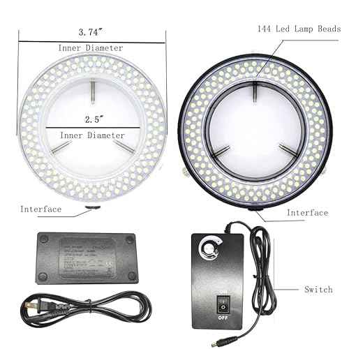 Light Microscope Led Ring Illuminator,Adjustable 144 LED Ring Light Illuminator for Stereo Microscope (White)