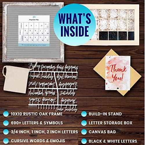 Little Hippo Grey Felt Letter Board Sign 10x10 Inch with 690+ PRE-Cut Letters - Rustic Wood Message Board with Letters and stand, Baby Announcement Sign, Back to School Felt Board