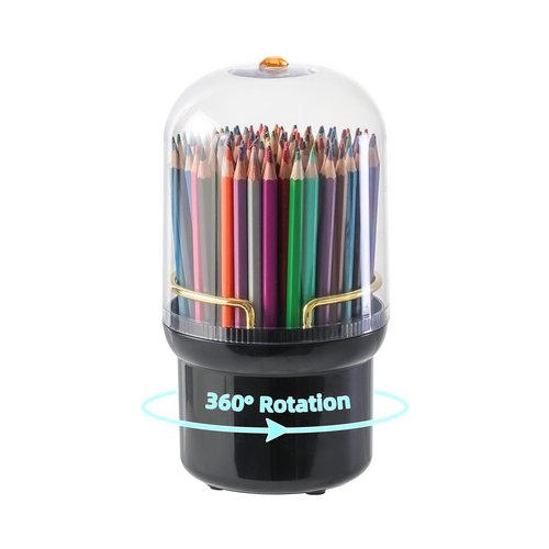 Egilite 360-Degree Rotating Colored Pencil Holder with Lid, Pencil Organizer Holds 100 Pencils with 7 Slots for Desk, Caddy Art Supply Organizer (Black)
