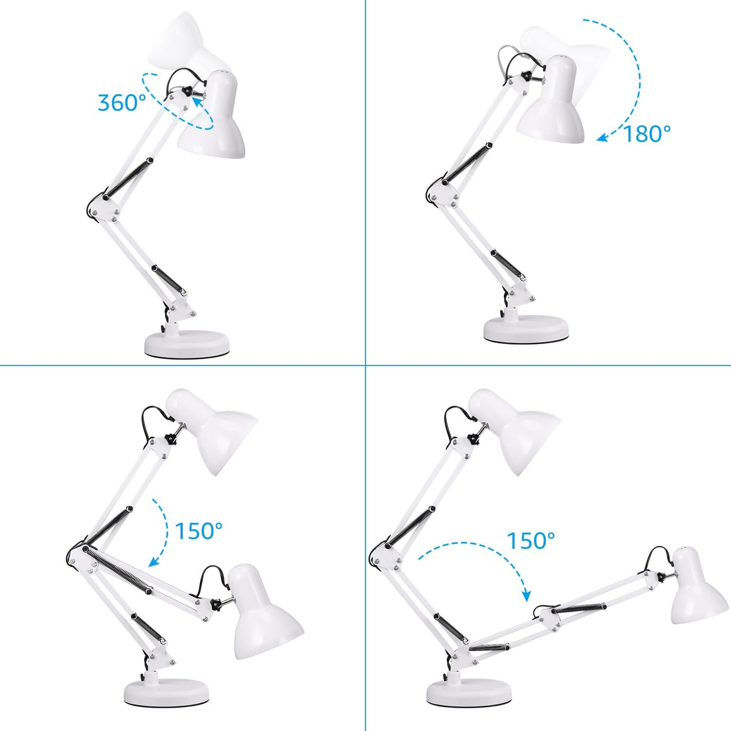 TORCHSTAR Metal Desk Lamp, Adjustable Swing Arm, E26, White