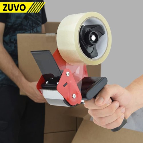 Zuvo Heavy Duty Tape Dispenser with 6 Clear Packaging Tapes - 48cm X 66m - Metal Dispenser for Moving Boxes, Warehouses or General Packing