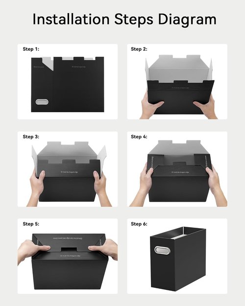 Oterri File Organizer Box - Portable Collapsible Cardboard Folder with Handle for Letter Size Files | 8 Packs, Black