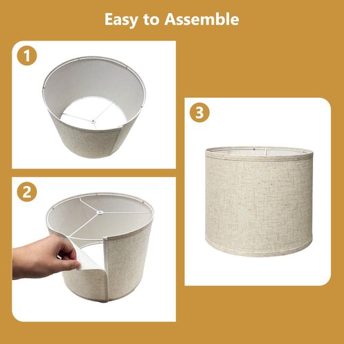 Lampshades Set of 2, 11.02" Top x 11.02" Bottom x 9.5" High, Drum Lamp shades，Medium Lamp shade, Beige Lampshade Natural Linen Hand Crafted, see installation video here (11.02x11.02x9.5 with holders)