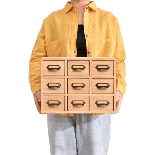 KIRIGEN Wood Drawer Organizer Desktop Storage Cabinet Box Drawers for Home Office Desk Organization and Storage 9 Drawer Mini Chest with Metal Handles Natural (9CG-NA)