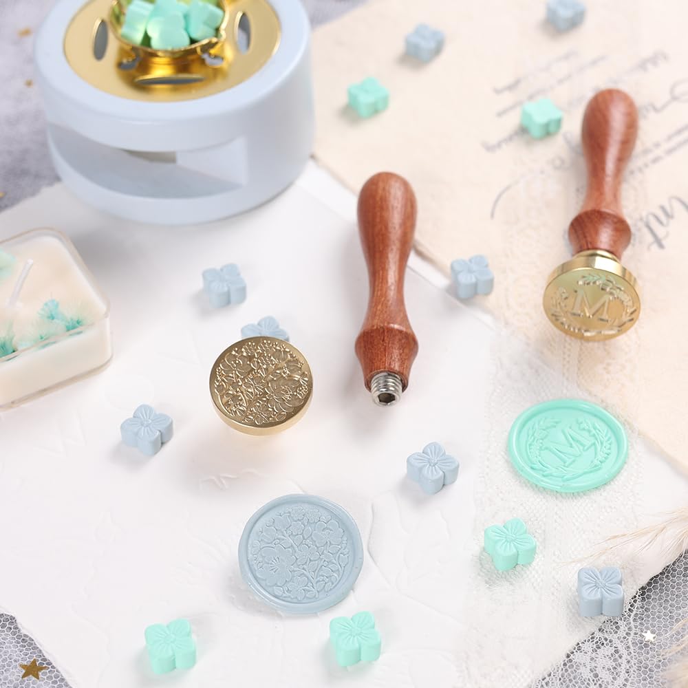 WUERLIN Letter Alphabet M Wax Seal Stamp, Wicker Eucalyptus Initial Sealing With Flower for Wedding Invitation, Gift Wrap, Envelopes, Christmas Card