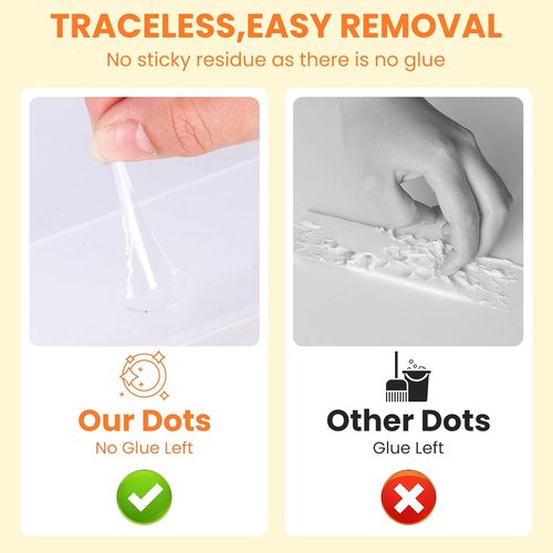 Clear Sticky Tack Adhesive Dots - Easy Peel Double-Sided Mounting Putty for Wall Hanging & Decorations
