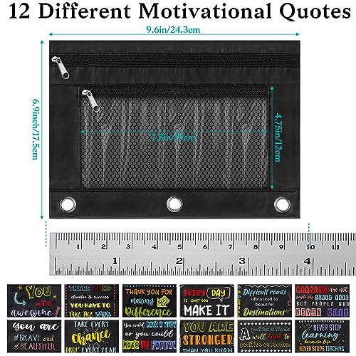 Honoson 36 Pcs Pencil Pouch for 3 Ring Binder Bulk Inspirational Pencil Pouch Double Zipper Pencil Bag for Classroom Binder Cosmetic Bag Pencil Folder Case for School Students Teacher (Classic Style)