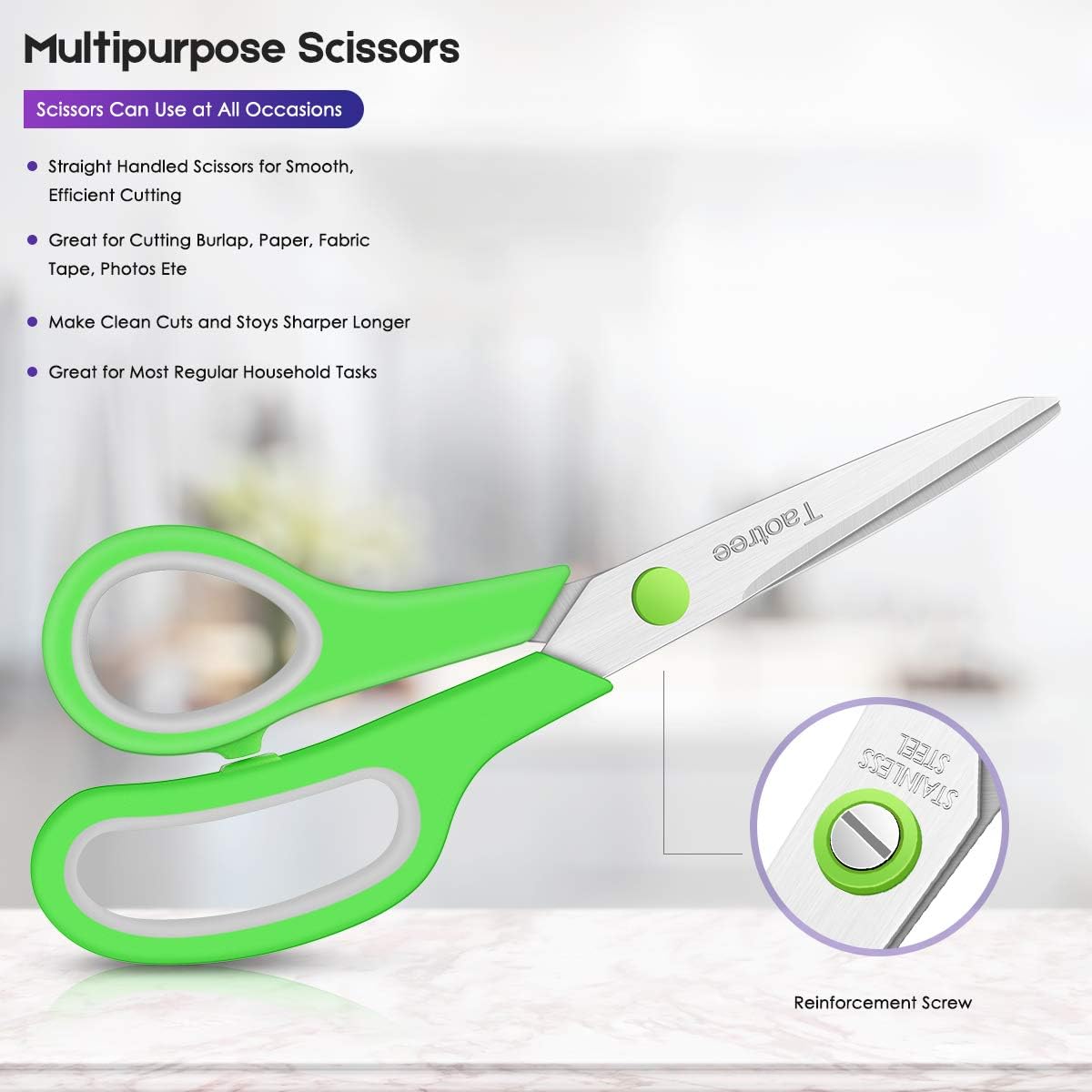 Taotree 8" All-Purpose Scissors - Soft Comfort-Grip Stainless Steel Shears for Home & Office | 20-Pack
