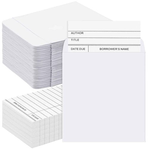 Harloon 1000 Pcs Library Cards Pockets and Library Checkout Cards, Self Adhesive Book Pockets Personal Reading Kit Due Date Envelope Sleeves for Classroom Office CDs DVDs Gift Tag