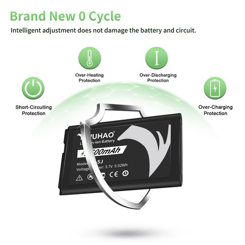 2-Pack for Yealink W56h Battery Upgraded 1500mAh YL-5J Battery for Yealink W56h W59R W76P W56h/p W60P W77P W79P One Talk IP DECT Replacement 3.7V