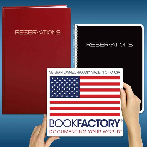 BookFactory Restaurant Reservations Book, 365 Day Table/Dinner Reservations, 408 Pages, 8 7/8'' x 13 1/2'' Red Imitation Leather, Section Sewn Hardbound (Made in USA)