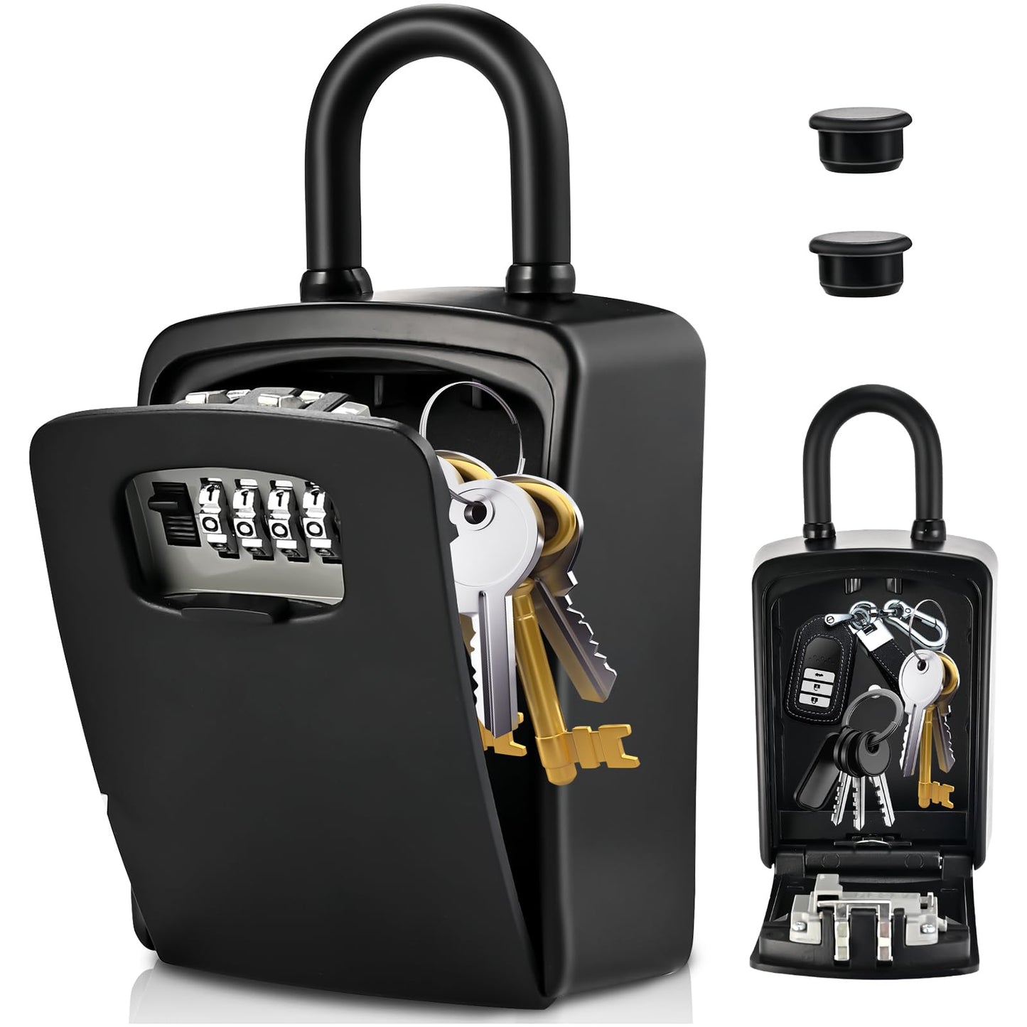 Lockwise XXL Large Key Lock Box, 5.5”x4.1”x2.1” Waterproof Kirsite Combination Lockbox for Keys Outdoor, Portable Key Lock Box Wall Mount with Code (1 Pack, Black)