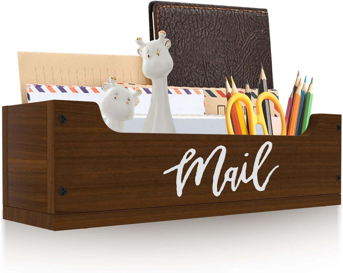 Skiennix White Wooden Mail Organizer - Stylish Countertop Design in Walnut and White