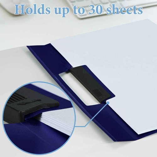 SIMPROFFICE 36 Pack Swing Clip Report Covers, Clear Front and Navy Blue Frosted Back, 9 x 11.4 Inches, Plastic Presentation Folders with Clip for Professional Use