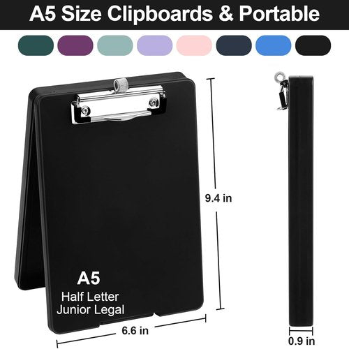 Meiikun A5 Mini Clipboard - Storage & Pen Holder | 6x9 Black Plastic Clipboards for School & Office