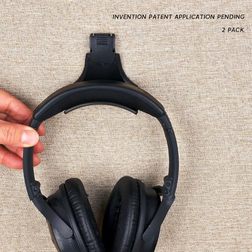 Fabric Wall Headphone Holder for Office Cubicles, Space-Saving Desk Organizer, Black (2 Pack)