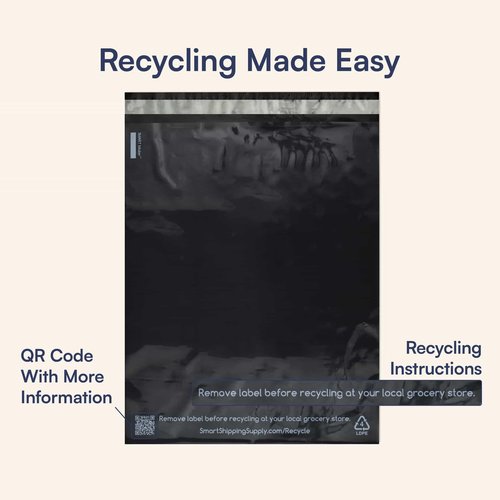 SMART 12x15.5 Recycled Poly Mailers - 200 Pack of Black Eco-Friendly Packaging Mailing Bags | Recyclable & Sustainable, Cute & Stylish Small Business Supplies | 2.5 Mil Thick - 200 Pack