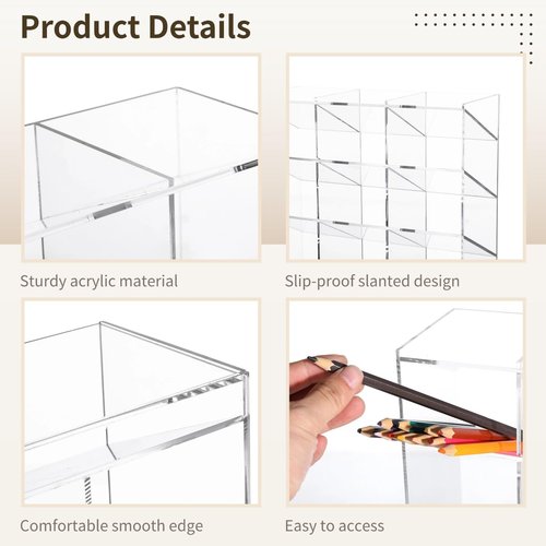 OMISTAR Acrylic Marker Organizer Pencil Holders for Desk Acrylic Vertical Marker Organizer, Acrylic Pen Holder, Clear Large Stationary Pencil Holder for Desk, Art Supply Storage Container