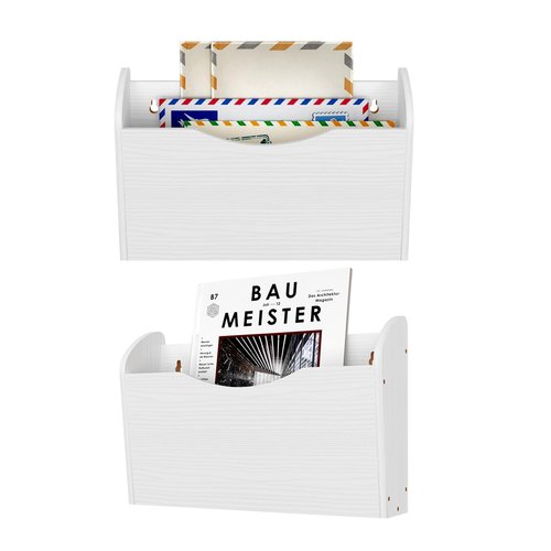 Senhoglb 2 Pockets Hanging Wall File Organizer, Wood Mail Organizer Wall Mounted Magazine File Holder, Mail Holder Keep Office Home Tidy, Wooden Paper Organizer, White