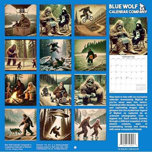 2026 The Lost Bigfoot Photographs Monthly Wall Calendar - "Recently Uncovered Vintage Pictures" of Bigfoot Doing Funny Things | White Elephant or Gag Gift Funny Calendar 2025-2026