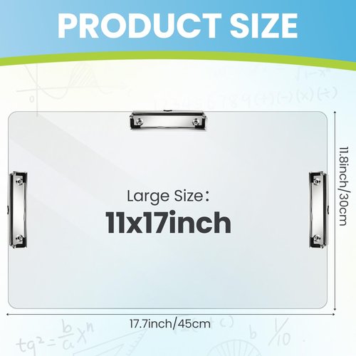 Dunzoom 3 Pcs 11 x 17 Clipboards Three Clip Extra Large Clipboards PP Plastic Horizontal Clipboards with Low Profile Clip for School Office Home Students Teachers Supplies