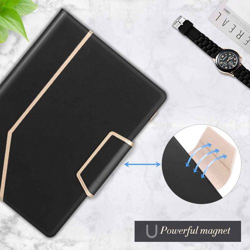 Toplive Conference Folder - Executive Business Padfolio with Letter/A4 Size Clipboard, Document Sleeve & Card Holders - Black