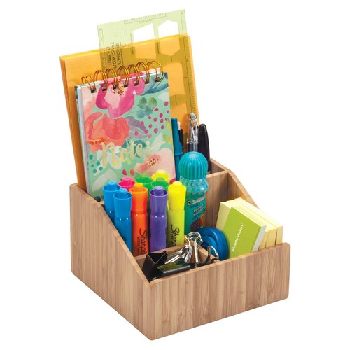 MobileVision Multi-Use Bamboo Office Product Organizer Compact for Desktop, Holds Notepads, Pens, Pencils, Business Cards, Paper Clips, Stationery Supplies & more