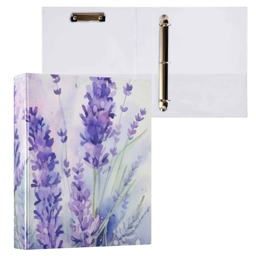 Purple Lavender Flower 3 Ring Binder with 2 Interior Pockets 1.5 inch Binders 3 Ring Heavy Duty Fit 8.5" x 11" Letter Size for Office School, 2 Pack