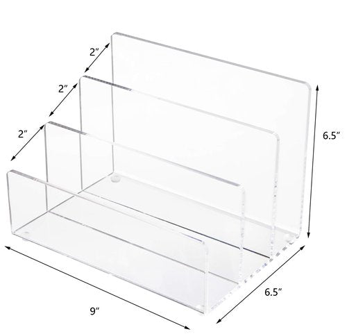 Jucoan Clear Acrylic File Holder, 3 Sections Vertical Desktop Organizer, 9 x 6.5 x 6.5 Inch Office File Sorter Stand Rack for Documents Letter Book