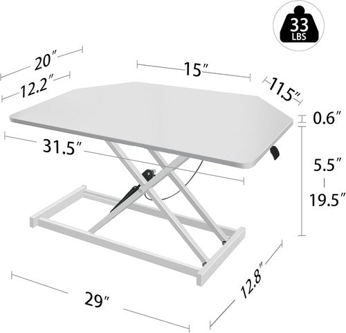 Aconcept 32-Inch White Corner Standing Desk Converter - Height Adjustable Sit to Stand Riser | Dual Monitor Workstation
