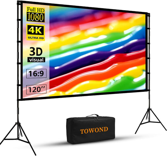 Towond 120-Inch 4K HD Projector Screen - Foldable Anti-Crease Design for Indoor/Outdoor Use