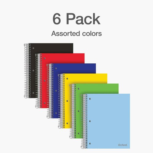 Oxford 3 Subject College Ruled Spiral Notebook 8.5x 11 - Poly, Water Resistant Cover - 150 Sheets, 6 Pack
