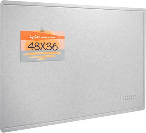 Lightomorrow Large Bulletin Board - 48" x 36" Decorative Felt Pin Board for Wall | Foldable Photo Display with 20 Push Pins - Light Gray