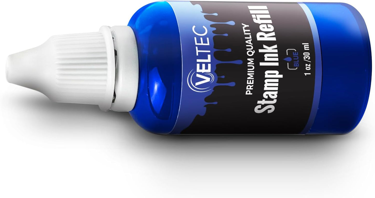 Veltec Self-Inking Stamp Refill Ink - 1 oz. Squeeze Bottle in Blue for Easy Use