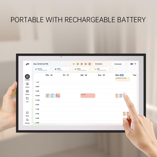 Pronext Calendar, 15.6 inch Digital Calendar & Chore Chart, Rechargeable Full HD Touchscreen Display, Portable Smart Family Organizer, Event Planner, Perfect for Family Schedules - Wall Mount Included