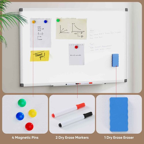 Sweetcrispy Magnetic White Dry Erase Board Set of 2 for Wall, 36 X 24, Sliver Reinforced Aluminum Frame,2 Dry Eraser & 4 Markers & 8 Magnetic Pins