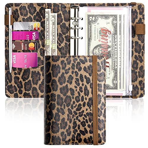 Zreal Brown Leopard A6 Budget Binder with 8 Cash Envelopes & Rose Gold Stickers