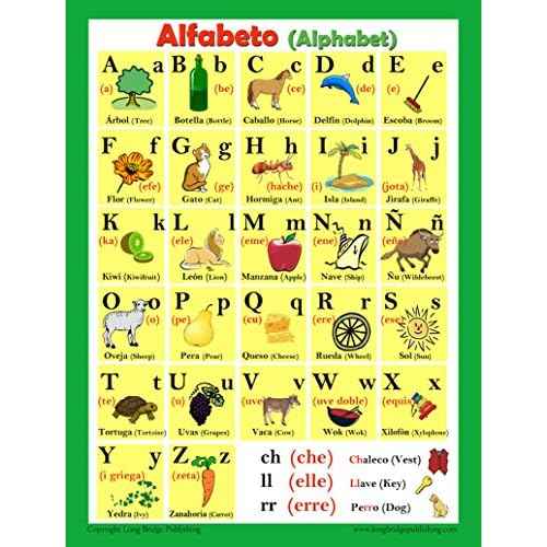 Long Bridge Publishing Spanish Language School Poster - Alphabet, Alfabeto Espa?ol - Wall Chart, Spanish-English Bilingual Text (18x24 inches)