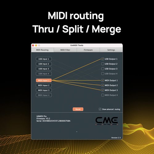 CME U6MIDI Pro - MIDI Interface with Router, Mapper, and Filter - Plug-and-play USB MIDI for computers - Standalone 3-in-3-out MIDI for Merge, Split, Thru