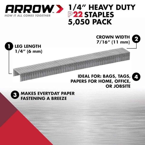 Arrow P22 Staples #224-1/4 Inch 6 mm for Staplers - Fastener Staples - 6-pack - 30,300 TOTAL STAPLES