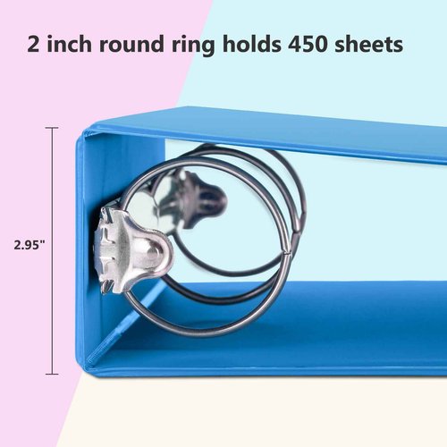 ViVin 2 Inch Round Ring View Binder for Durability, Standard 3 Ring Binder for 450 Sheets of US Letter Size Paper, PVC-Free, 6-Pack (Assorted)