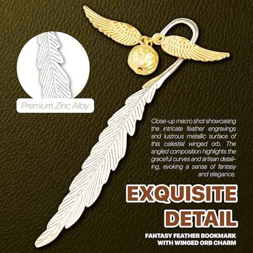 Vintage Metal Feather Bookmark with Golden Winged Charm ? Thin Unique Metal Bookmark for Book Lovers ? Reading Gifts Book Lovers, Women, Men, Teens on Christmas, Birthday, Valentine¡¯s