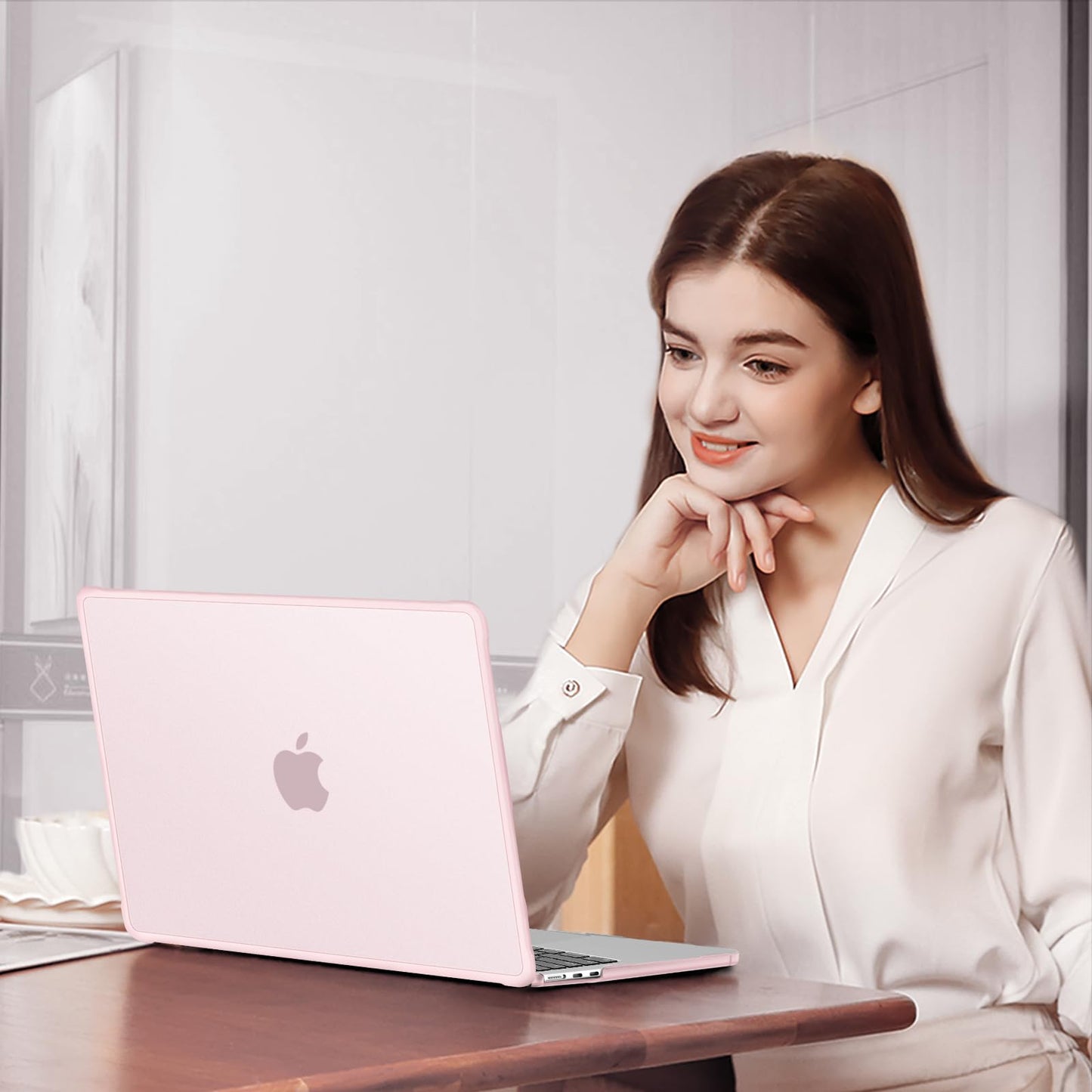 MOSISO Anti-Crack Slimness Case for MacBook Air 13 inch M5 M4 M3 M2 2026-2022 A3449 A3240 A3113 A2681, 3 in 1 Kit Anti-Fingerprints Reinforced TPU Bumper Hard Shell for MacBook Air 13.6, Pink