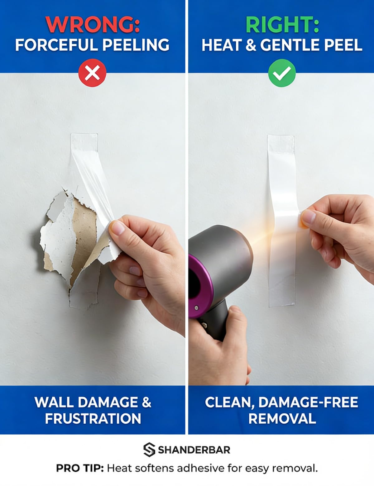 SHANDERBAR Nano Double Sided Tape Heavy Duty - 9.8ft Removable Clear Mounting Tape for Walls, Carpet, Rug & DIY – Strong Two Sided Adhesive Tape – No Residue, Washable, Traceless