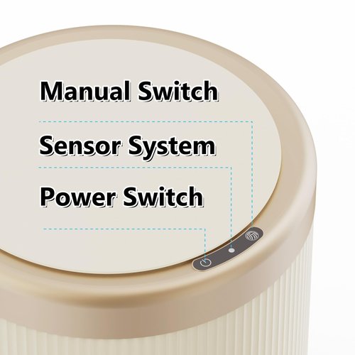 URALFA 3.7 Gallon Motion Sensor Bathroom Trash Can with Lid，Automatic Waterproof Touchless Garbage Can, Smart Plastic Trash Bins Suitable for Toilet, Office, Bedroom, Kitchen (Cream White)