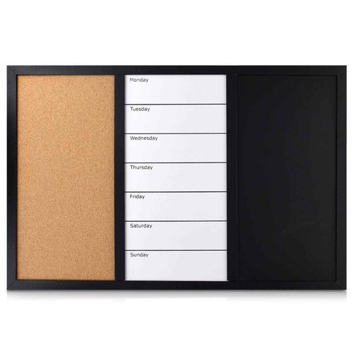 Navaris Combination Board Cork/Whiteboard/Chalkboard - 16 x 24 inches Combo Bulletin Magnetic Dry Erase Chalk Board Weekly Planner Message Organizer
