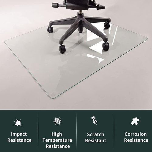 Easly 46" x 55" Chair Mat for Carpet - Office Chair Mat - Tempered Glass Floor Mat for Home/Office/Carpet Clear Computer Floor Mat - with 4 Anti-Slip Pads